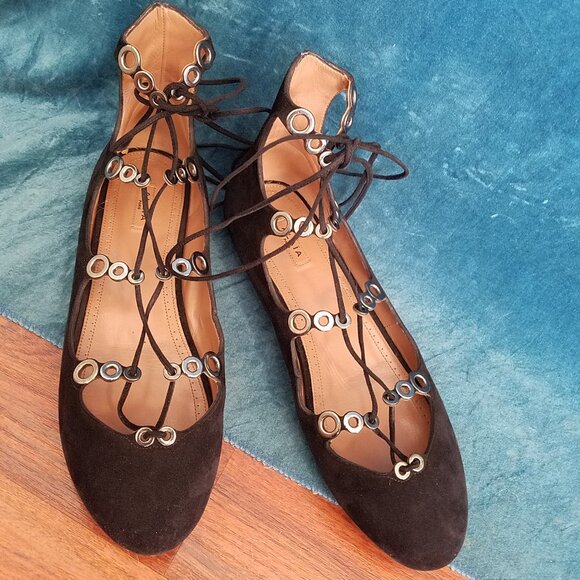 Alaia Black Lace-Up Flats - Picture 6 of 9